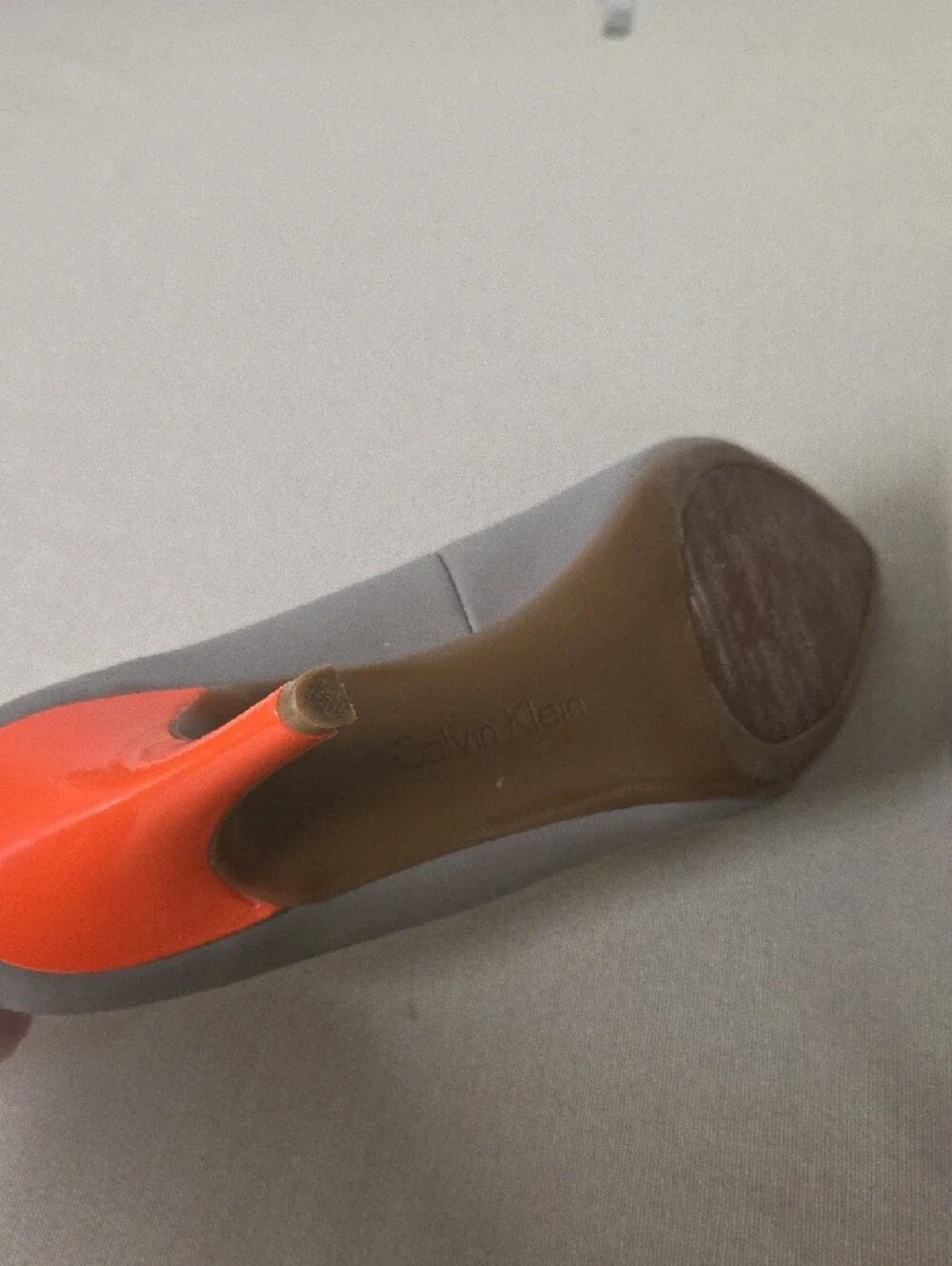 Calvin Klein Leather Taupe Pointed-Toe Pumps with Orange Heel Size 9.5
